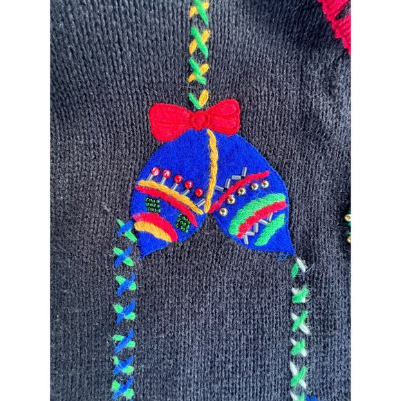 Vintage Christmas Sweater, Cardigan, Beaded, Bears, Busy, Embroidered XL - Picture 7 of 13